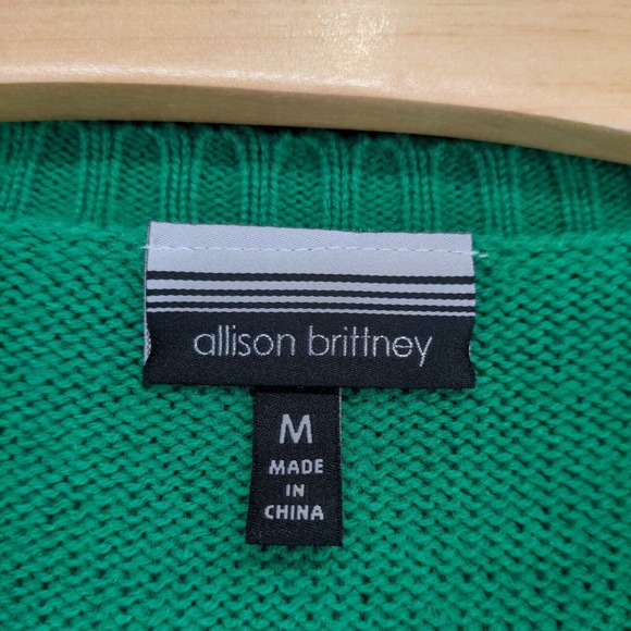 Allison Brittney Women's Sweater Green Size M Knit Penguin Winter Christmas - Picture 11 of 12